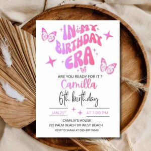 In My Birthday Era Girl Invitation, ,6th Birthday Girls Party Printable Template Canva