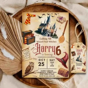 Wizard And Witches Kids Birthday Invitation , Magical Birthday Boy And Girl Invite