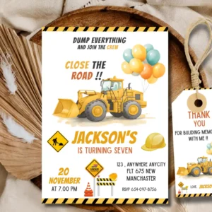 Construction Truck Birthday Invitation , kids Birthday Party Ideas