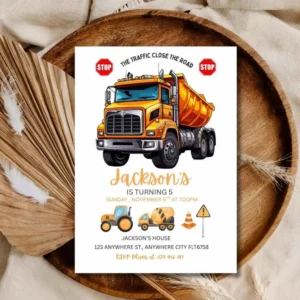 Construction Truck Birthday Invitation , kids Birthday Party  Under Construction Theme Invitation