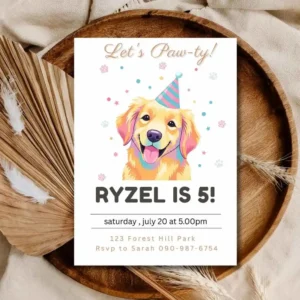 Dog Lover's Birthday Invitation, Let's Party Kids Birthday Invitation