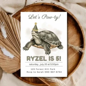 Turtle Birthday Invitation, Funny Turtle Birthday Invite For Kids