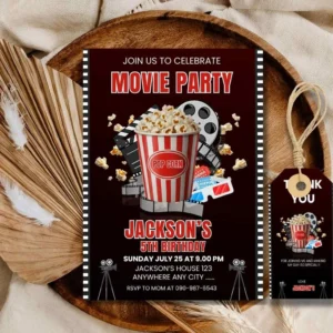 Kids Birthday Movie Night Invitation , Backyard Movie Night Party Invittation