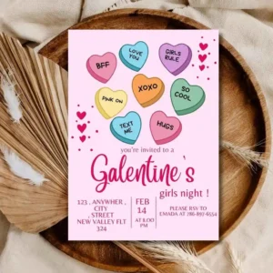Galantine Day Pink Party Girls Invitation, Valentine Day Invitation