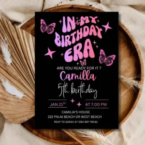 In My Birthday Era Girl Invitation, ,5th Birthday Girls Party Printable Template Canva