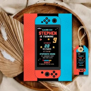 Video Game Kids Birthday Invitation, Game Controller Invitation