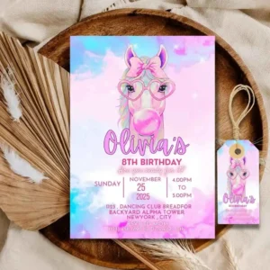 Funny Horse Girls Birthday Invitation, Unicorn Birthday Invitation
