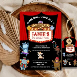 Editable Circus Kids Birthday Party Invitation , Carnival Invite Download Printable Template