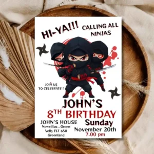 Ninja Kids Birthday Party Invitation,Ninja Karate Theme Birthday Party Template