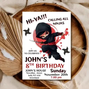 Karate Kids Ninja Warriors Birthday Party Invitation , Ninja Kids 8TH Birthday Party Invite