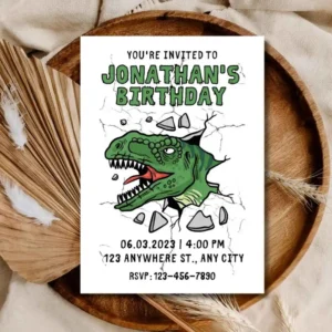 Dinosaur 1st Birthday Invitation for Kids | Cute Dino Party Invite