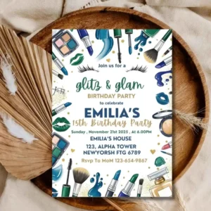 Spa & Glam 15T Birthday Invitation | Beauty Makeup Party for Girls