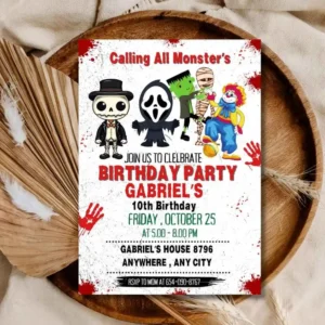 Editable Monster Theme Birthday Invite | Digital Monster 10TH Party Invitation | Instant Download Template.