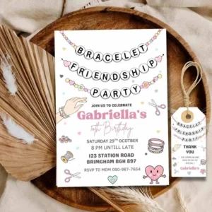 Girl's Friendship Bracelet Birthday Party Invitation , Custom Girls Jewelry Birthday Invitation