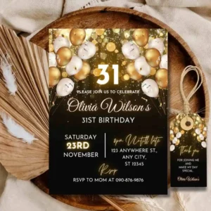 Elegant Black And Golden Birthday Invitation , 31st Birthday Invitation