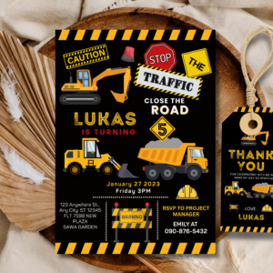 Under Construction Birthday Invitation for Kids | Construction Truck Party Invite | Editable & Printable