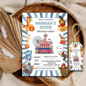 Carnival Circus Birthday invitation , Editable Circus Theme Kids Birthday Party Invitation