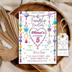 Editable Friendship Bracelet Party Invitation , Girls Bracelet Birthday Party Invitation