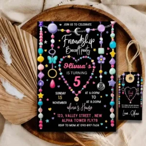Girl's Birthday Party Invitation , Bracelet Jewelry Theme Girls Party Invitation