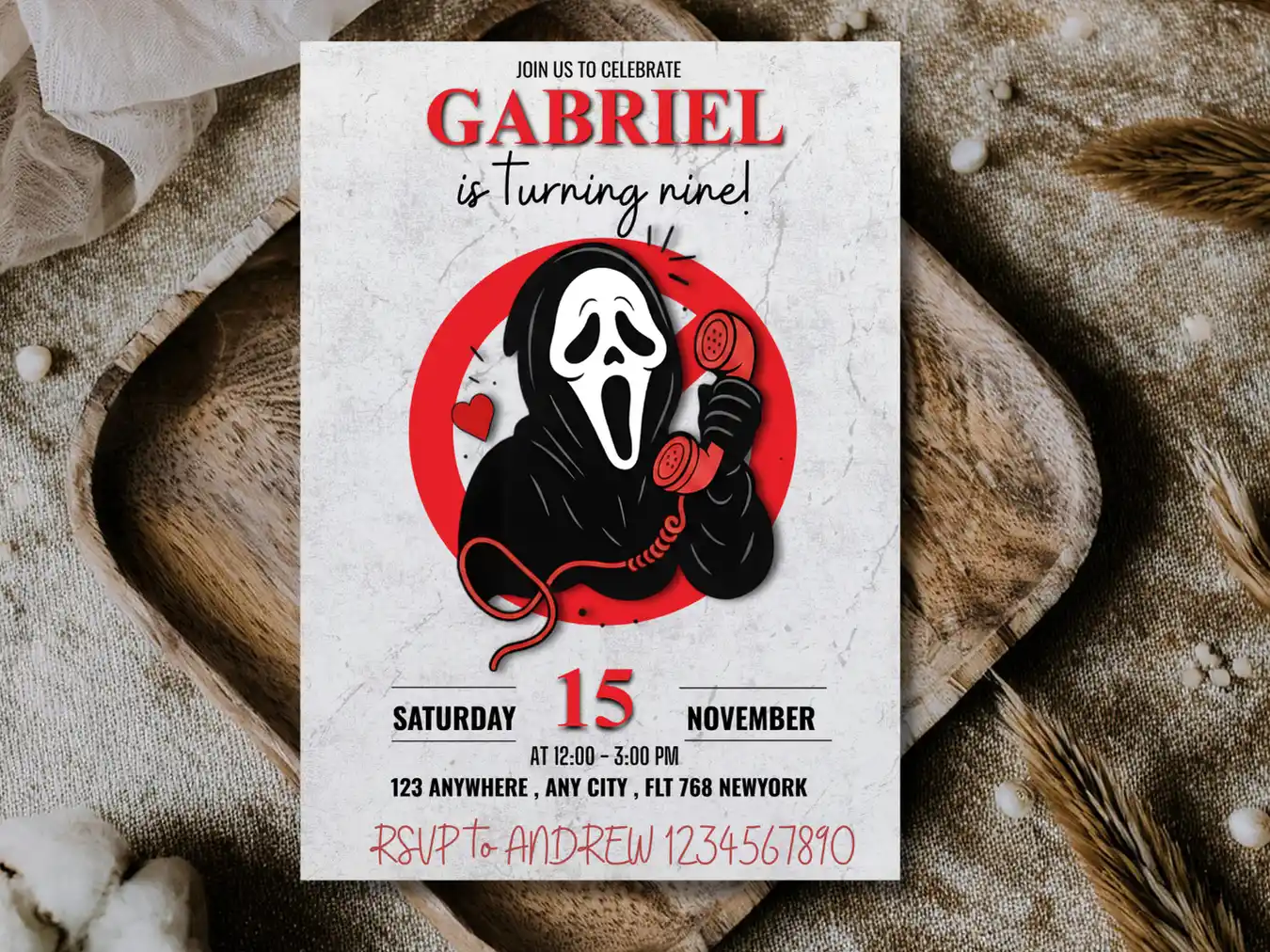 Ghost Face Themed Birthday Invitation