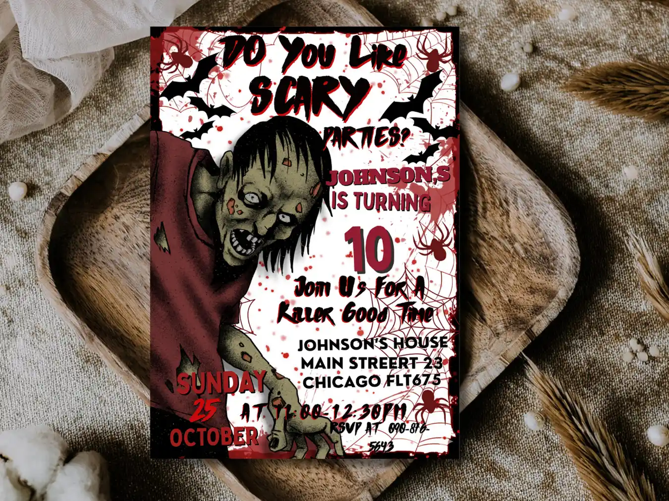 Zombie Theme Halloween Birthday Invitation – Spooky 10th Birthday Party - Image 2