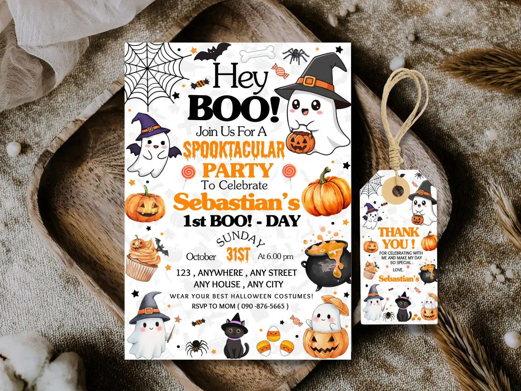 Cute & Spooky Ghost Halloween First Birthday Invite