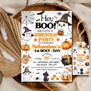 Cute & Spooky Ghost Halloween First Birthday Invite