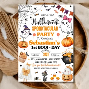 Halloween Baby Birthday Invitation – 1st Boo Day Party Theme