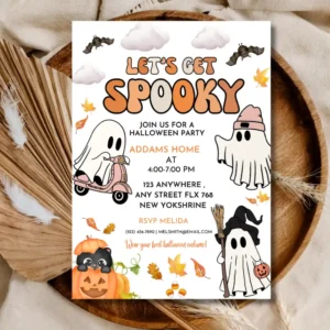 Kids Halloween Celebration Invitation with Cute Ghost