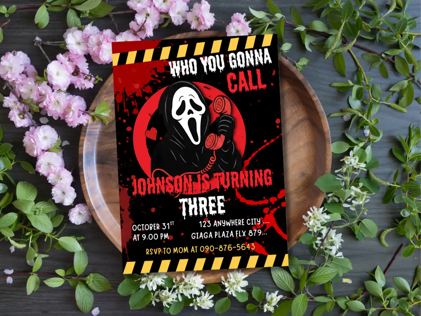 Ghost Face 3rd Birthday Invitation – Scary Halloween Horror Party Invite for Kids - Image 5