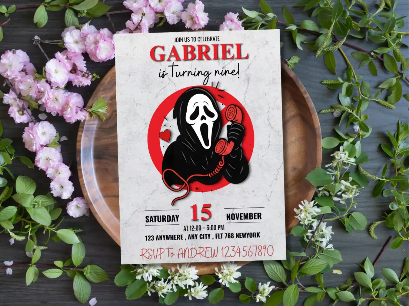Ghost Face Themed Birthday Invitation – Halloween Costume Party Invite for Kids 🎃👻 - Image 5