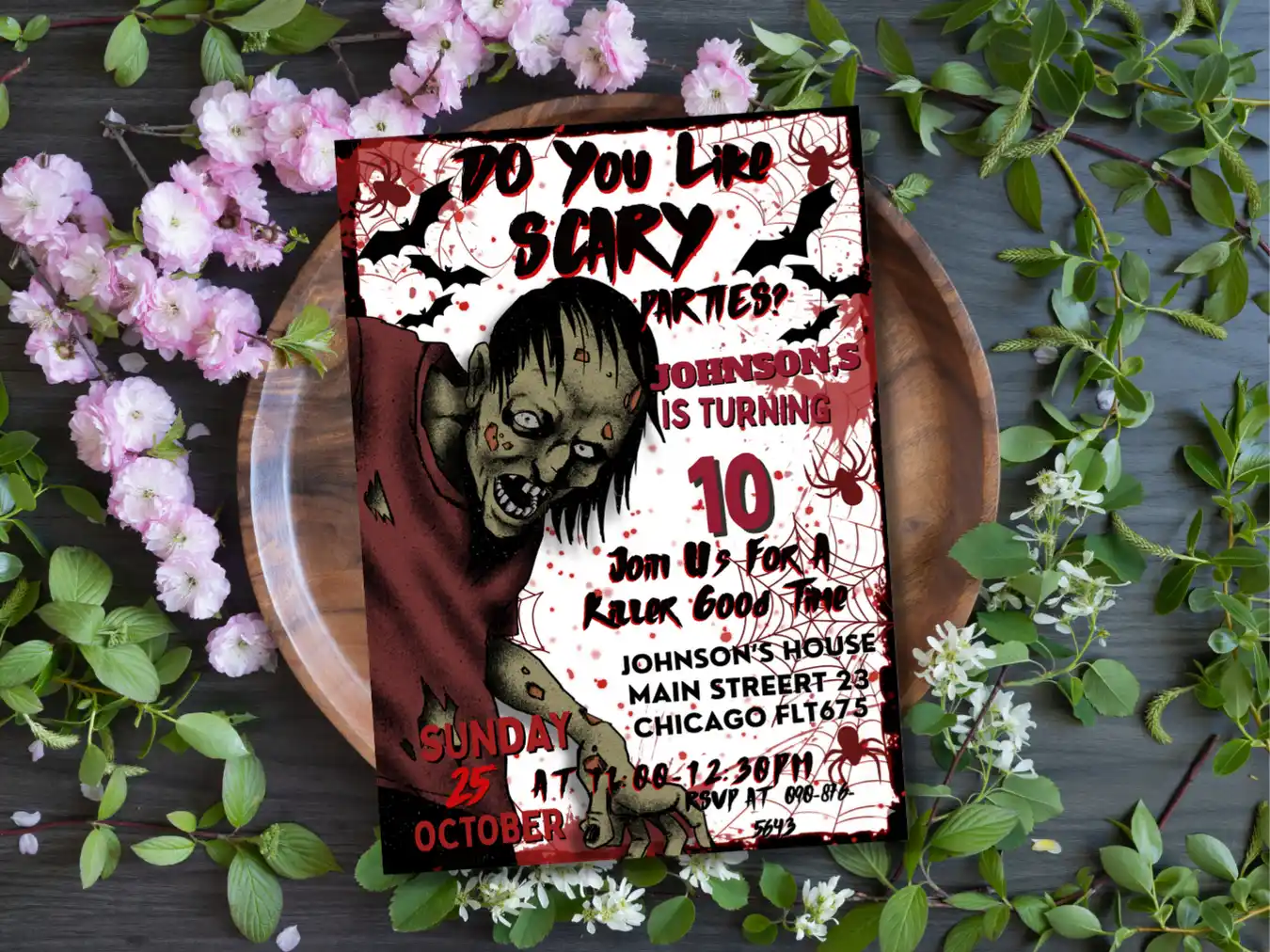 Zombie Theme Halloween Birthday Invitation – Spooky 10th Birthday Party - Image 5