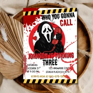 Printable Ghost Theme 3rd Birthday Invitation – Scary Fun Halloween Party Invite