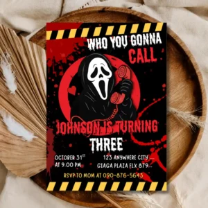 Ghost Face 3rd Birthday Invitation – Scary Halloween Horror Party Invite for Kids