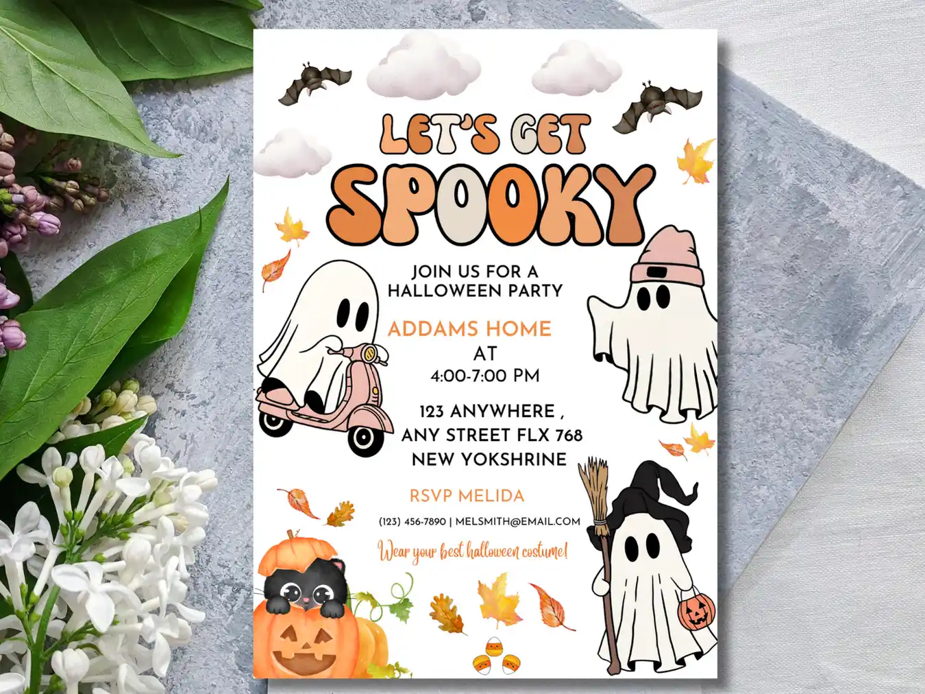 Kids Halloween Celebration Invitation with Cute Ghost - Image 4