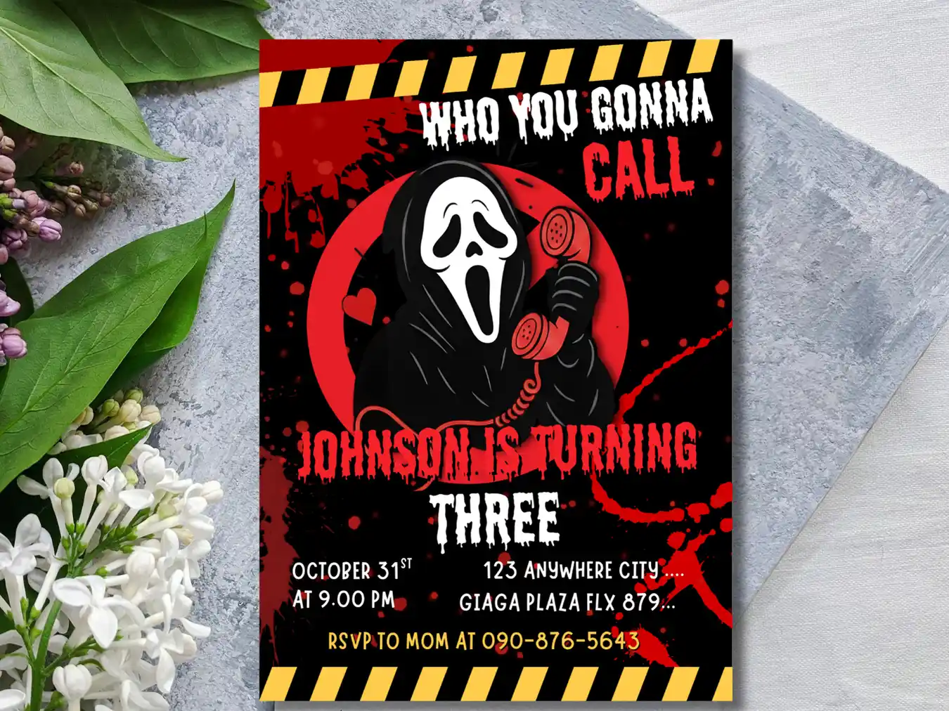 Ghost Face 3rd Birthday Invitation – Scary Halloween Horror Party Invite for Kids - Image 4