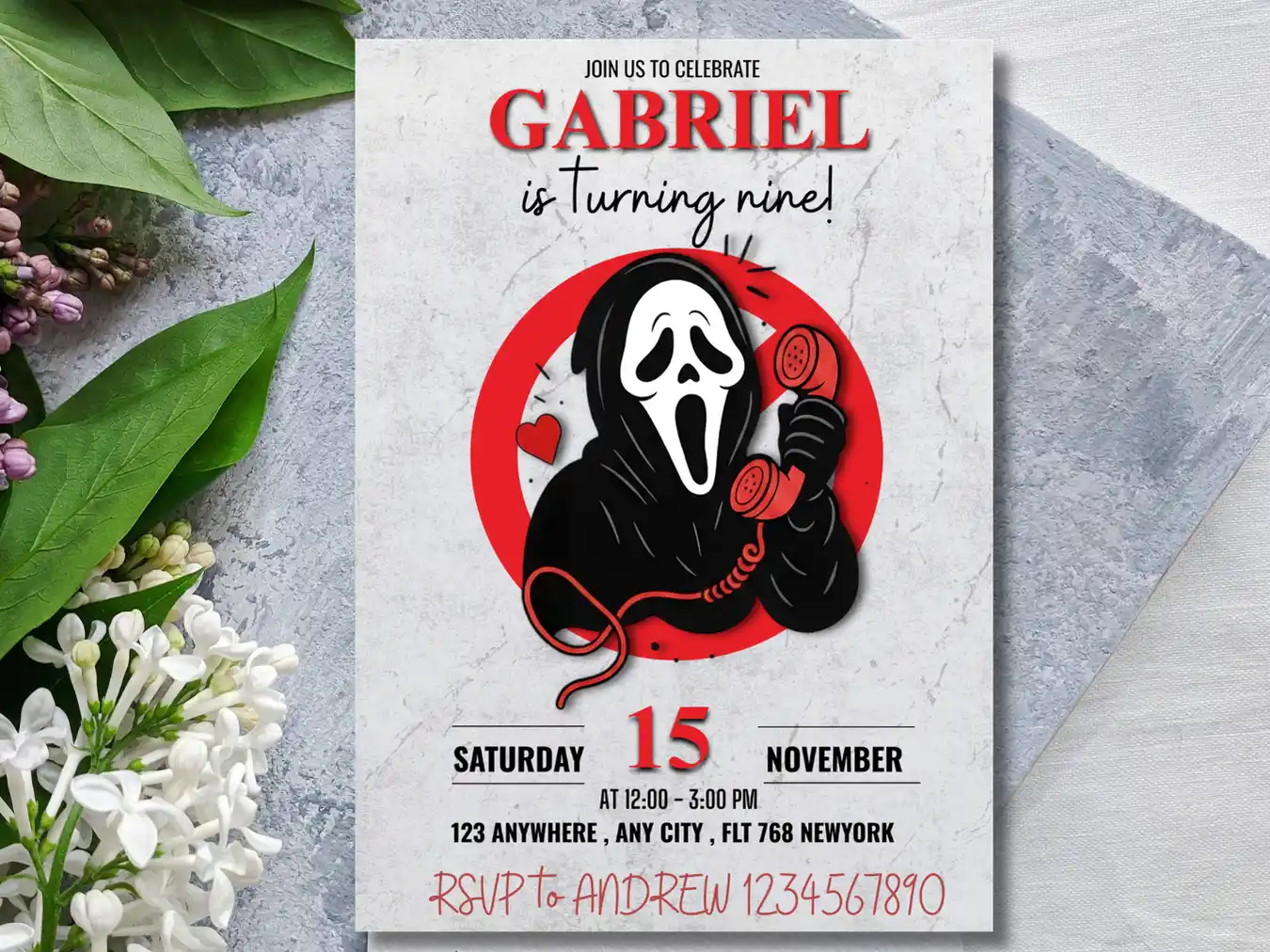 Ghost Face Themed Birthday Invitation – Halloween Costume Party Invite for Kids 🎃👻 - Image 4
