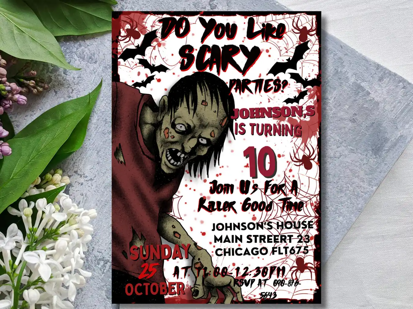 Zombie Theme Halloween Birthday Invitation – Spooky 10th Birthday Party - Image 4