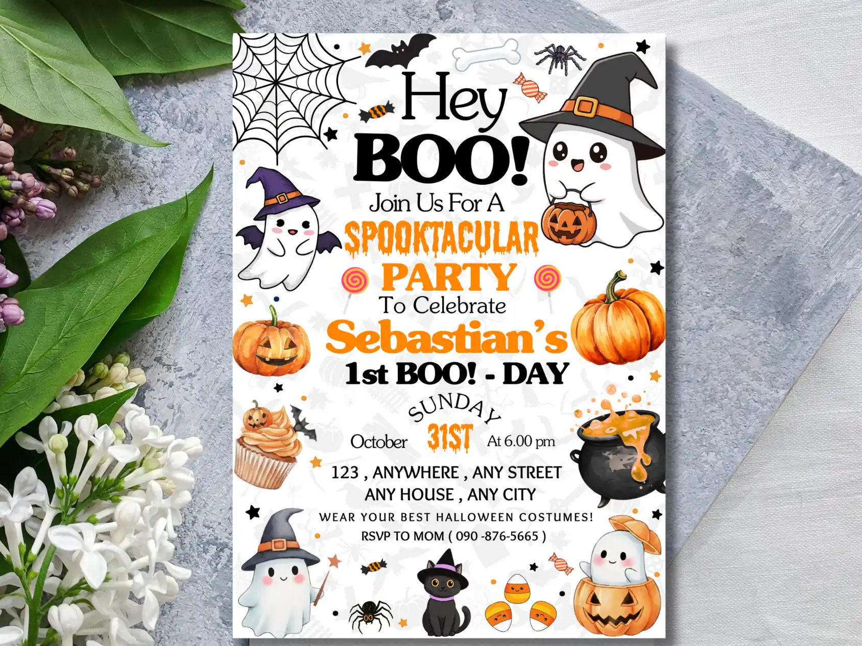 Cute & Spooky Ghost Halloween First Birthday Invite - Image 4