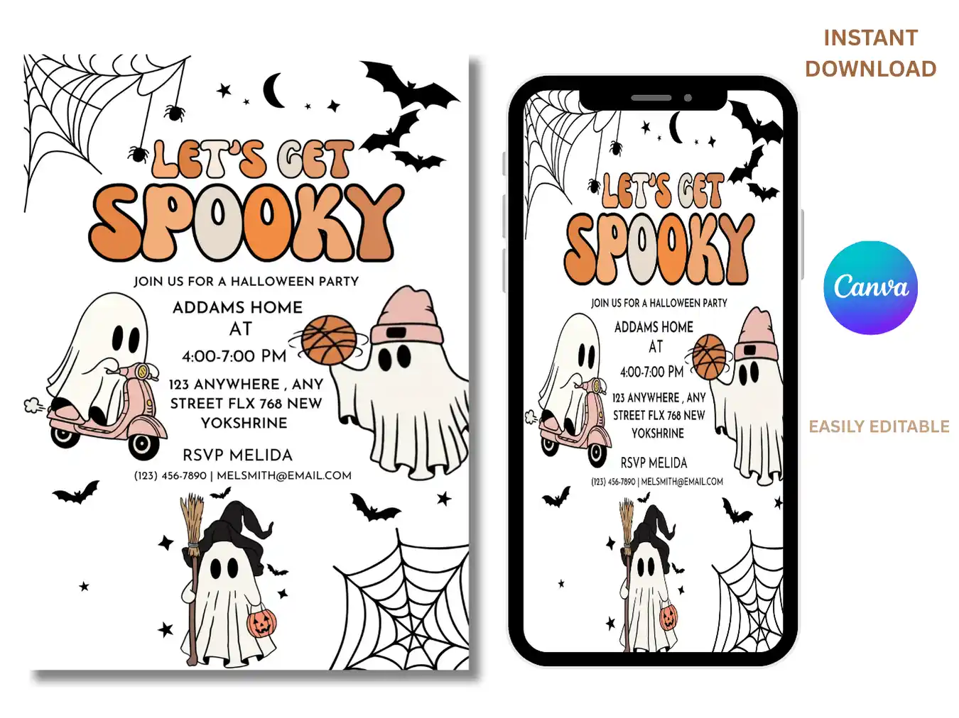 Cute Ghost Halloween Party Invitation – Let’s Get Spooky Theme - Image 3