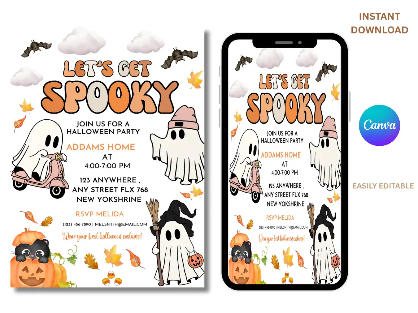Kids Halloween Celebration Invitation with Cute Ghost - Image 3