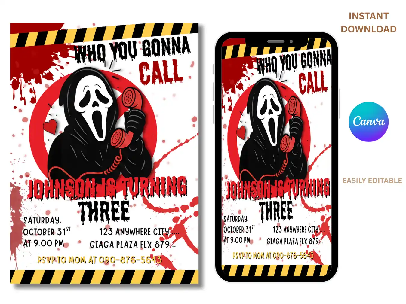 Printable Ghost Theme 3rd Birthday Invitation – Scary Fun Halloween Party Invite - Image 3