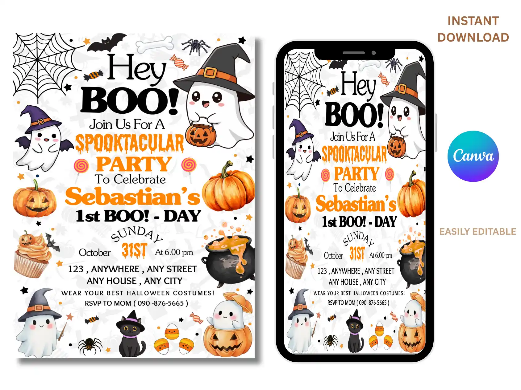 Cute & Spooky Ghost Halloween First Birthday Invite - Image 3