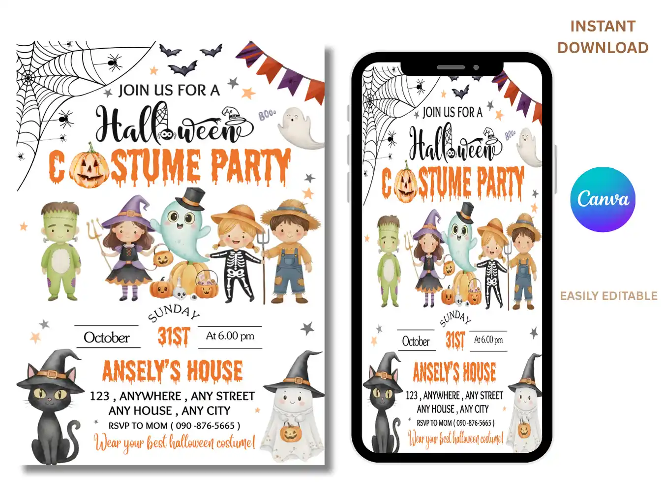 Trick or Treat Halloween Costume Party Invitation for Kids - Image 3