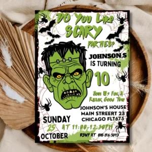 Frankenstein Monster Halloween Party Invitation – Kids 10th Halloween Birthday Party