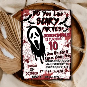 Scary Ghost Halloween 10th Birthday Invitation for Kids