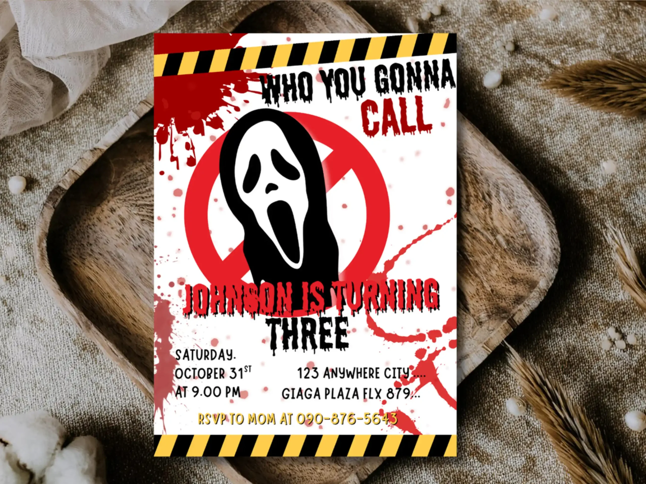 Editable Ghostbusters Kids 3rd Birthday Invitation , Ghost Face Horror Party Invite