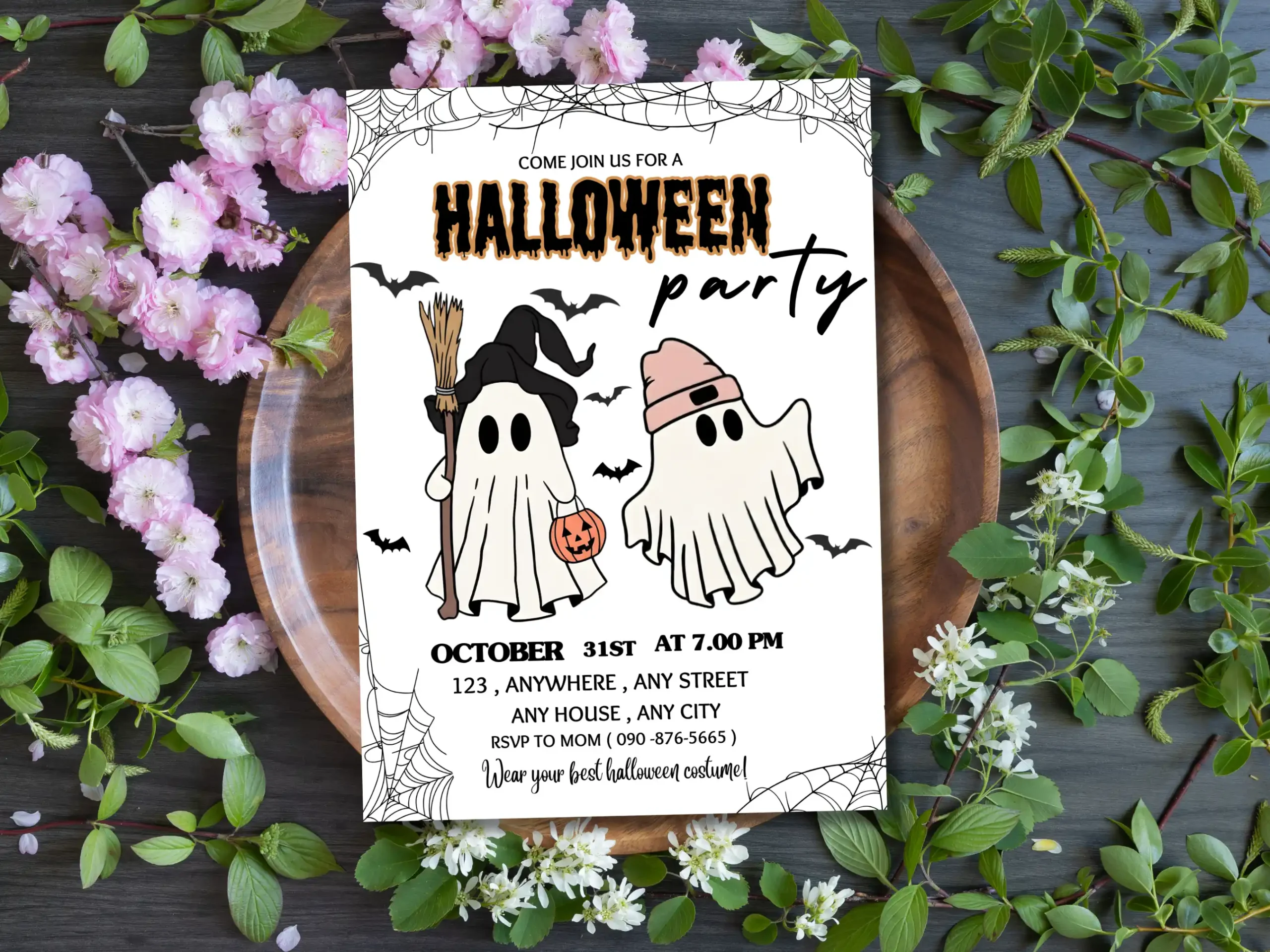 Editable Halloween Party Invitation Template – Minimalist Cute Ghost Canva Invite - Image 5