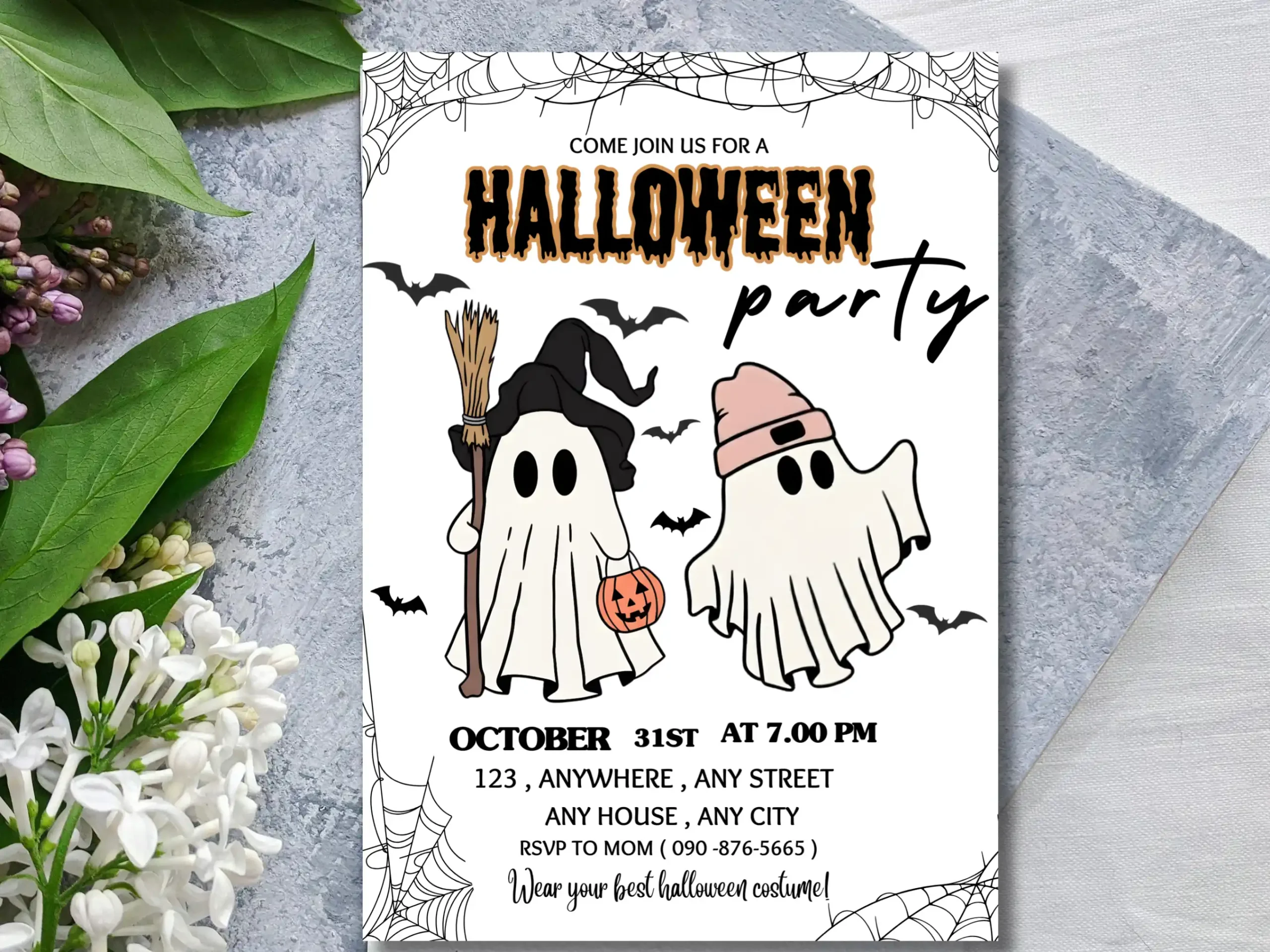 Editable Halloween Party Invitation Template – Minimalist Cute Ghost Canva Invite - Image 4