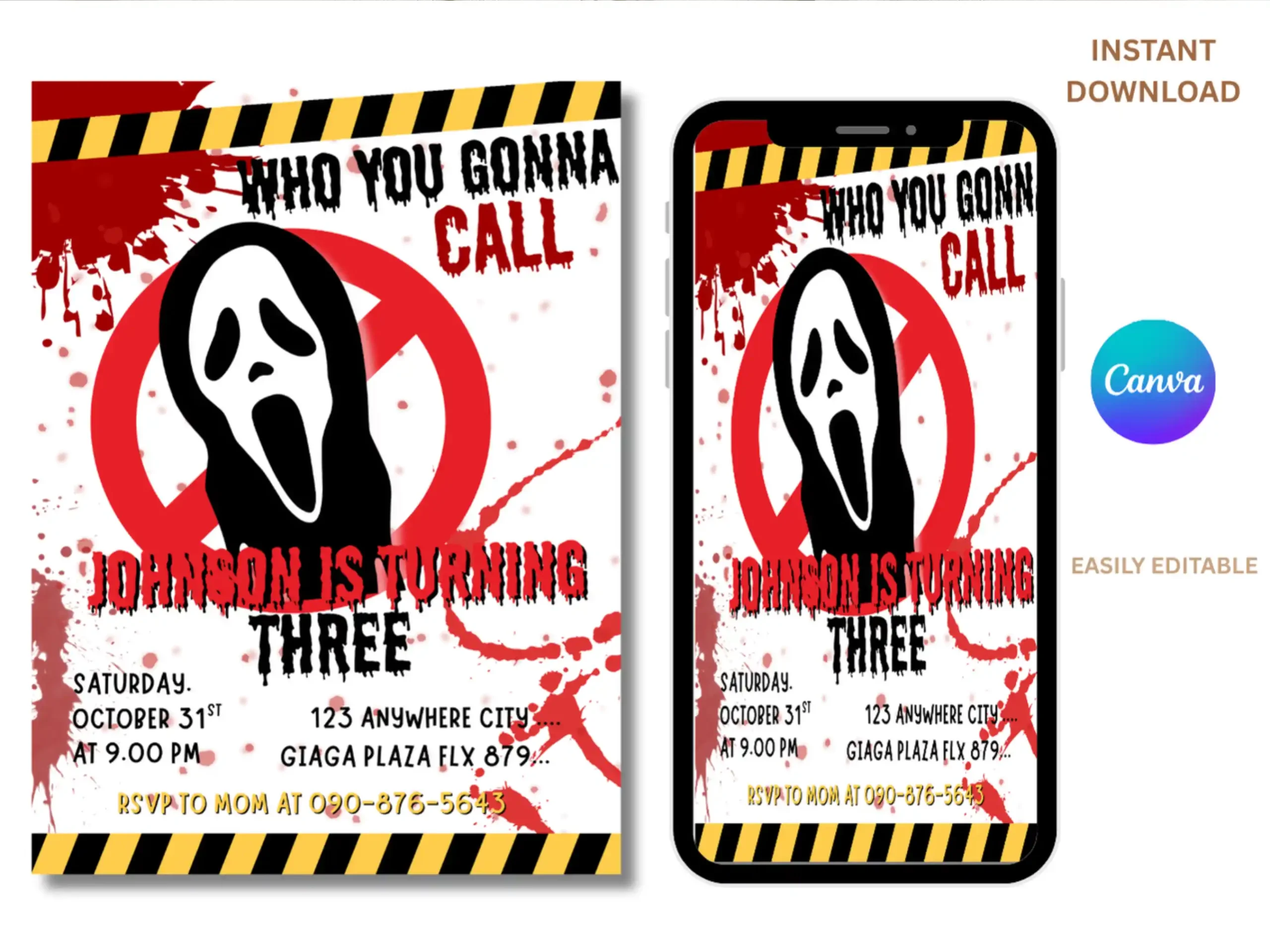 Editable Ghostbusters Kids 3rd Birthday Invitation , Ghost Face Horror Party Invite - Image 3